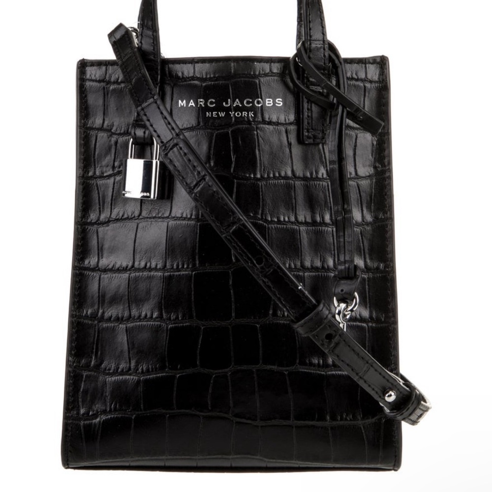 NWT Marc Jacobs Black Croc-Embossed Mini Tote